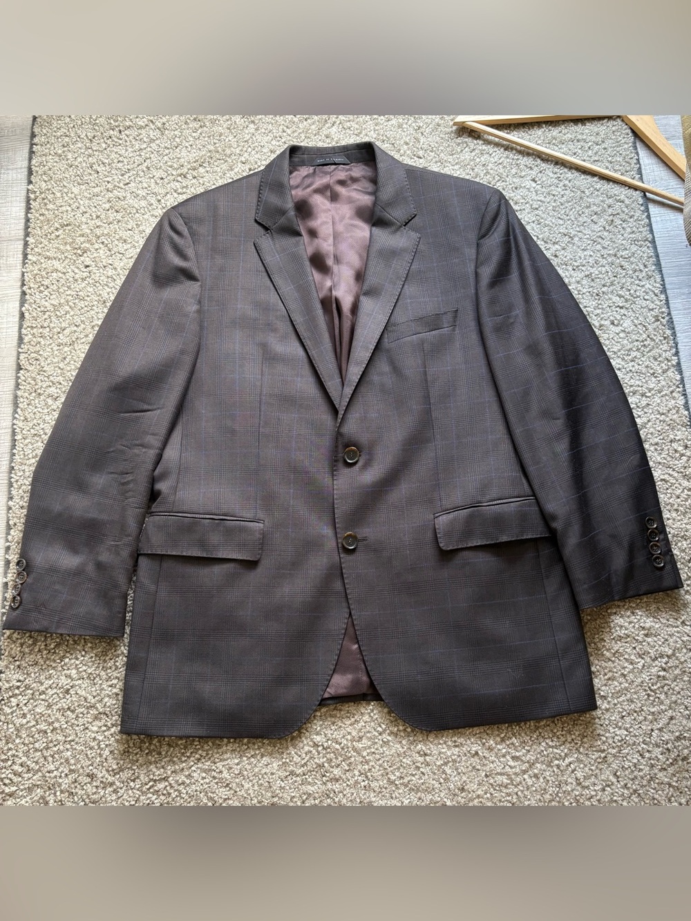 Hugo Boss Super 100 Virgin Wool Men's Gray Plaid Two-Button Blazer 40R